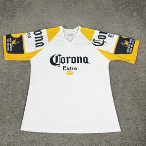 Vintage Corona Extra Shirt Mens Large White Yellow All Over Graphic Beer 90s